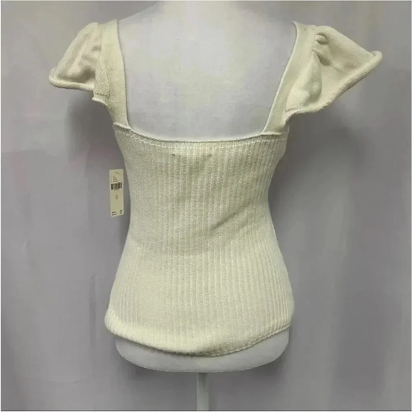 Anthropologie Knit Sweater Tank Top Sz XS Button Front Flutter Sleeve Ivory - Picture 8 of 10